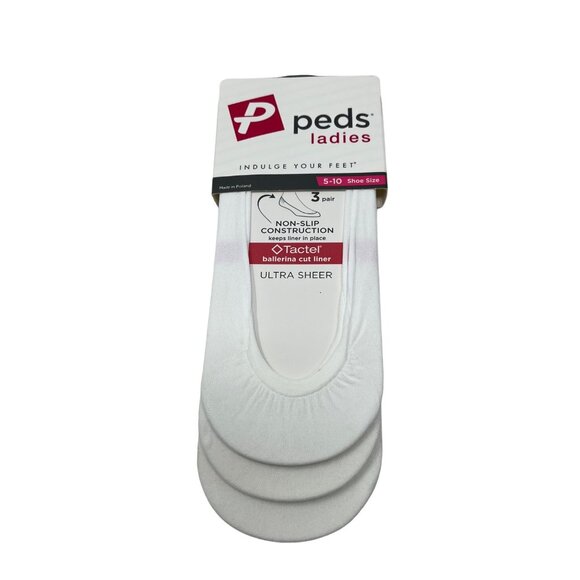 Peds Ladies Ballerina Cut Liner Socks Size 5-10 White 3-Pair Ultra Sheer Non-Sli - Picture 1 of 5